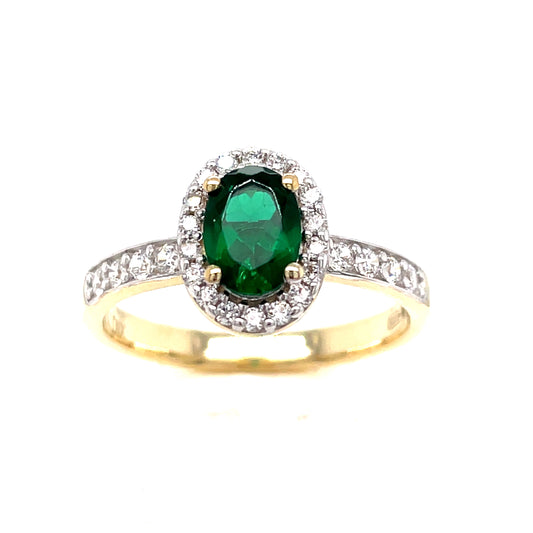 9ct Gold Emerald And Cubic Zirconia Halo Set Ring