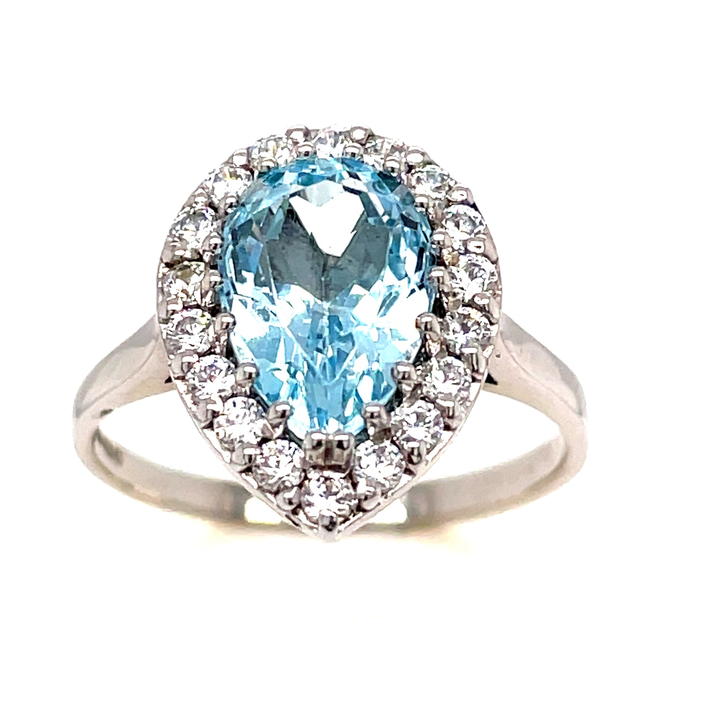 9ct White Gold Blue Topaz Cubic Zirconia Pear Cluster Ring