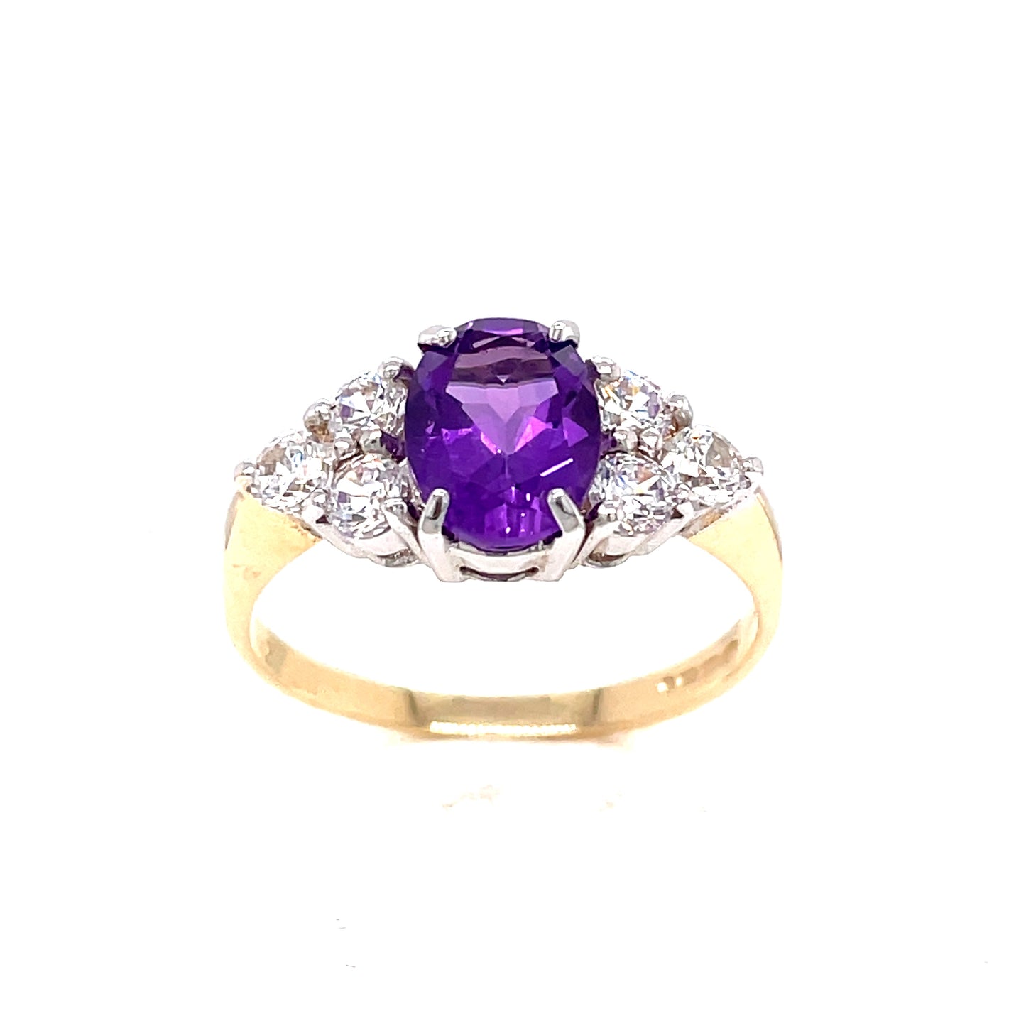 9ct Oval Amethyst With Cubic Zirconia Shoulders Ring