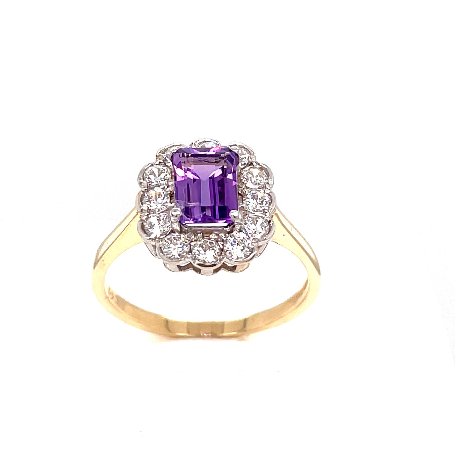 9ct Emerald Cut Amethyst Cubic Zirconia Cluster Ring