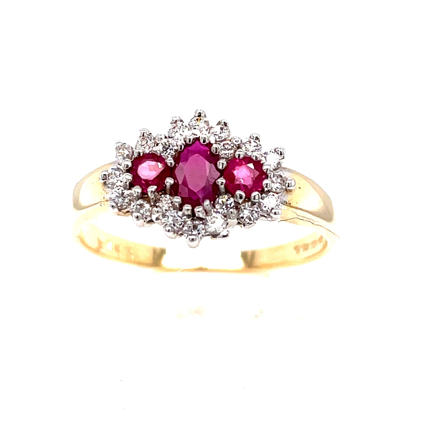 9ct Red Stone Cubic Zirconia Triple Cluster Ring