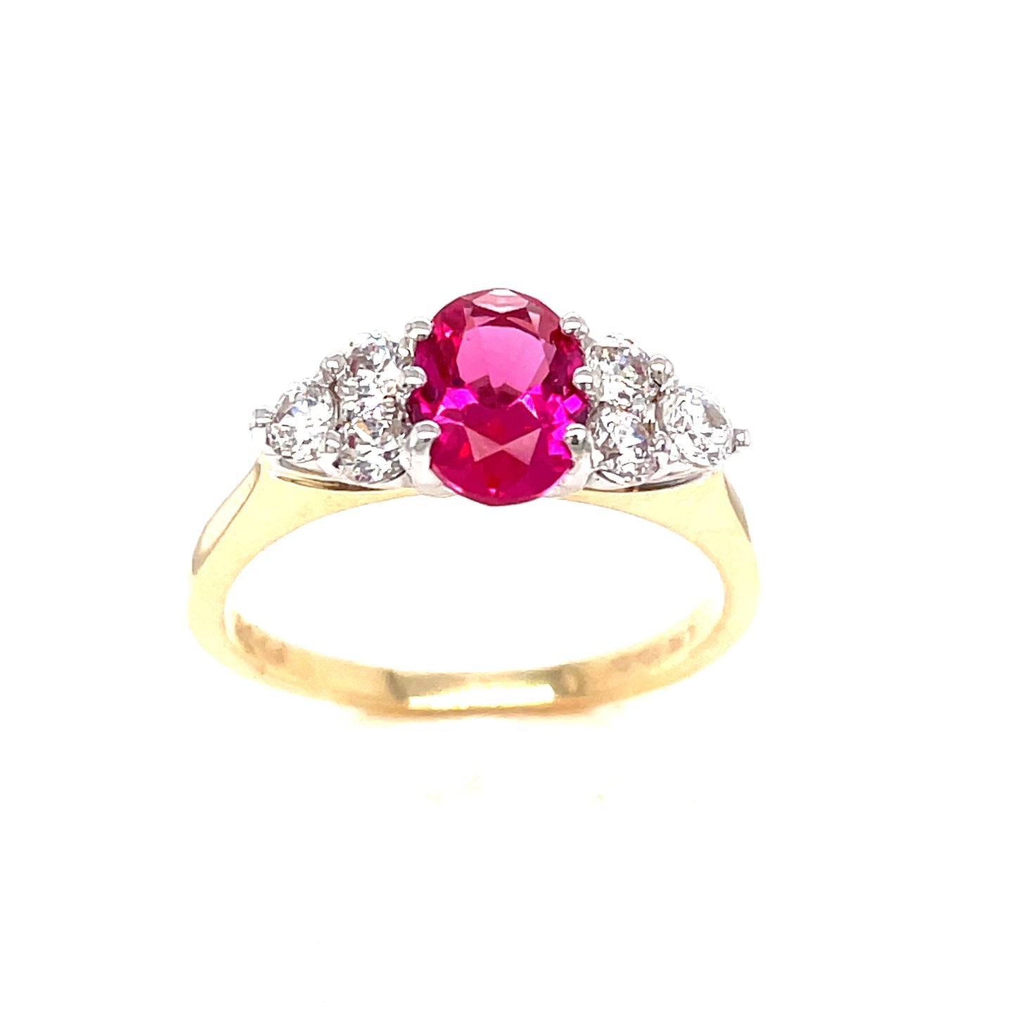 9ct Oval Red Stone Cubic Zirconia Shoulders Ring