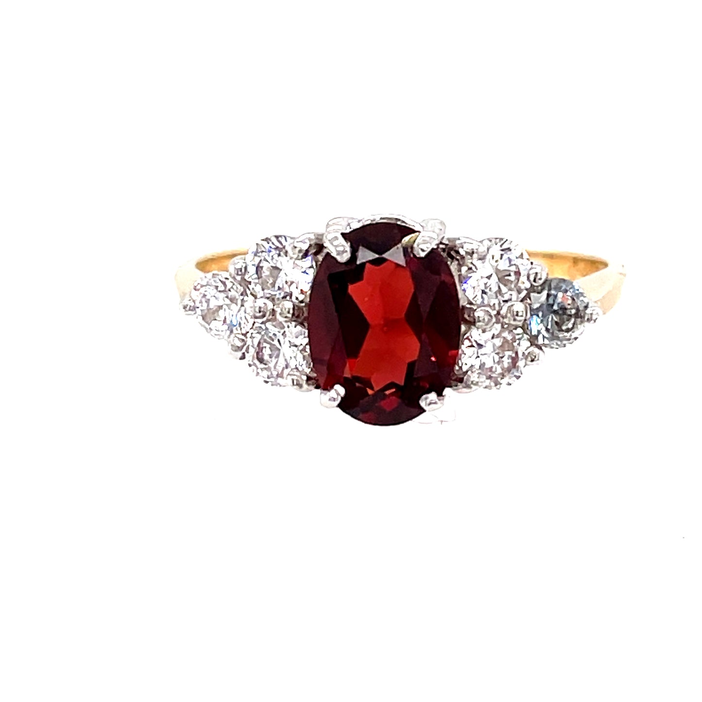 9ct Oval Garnet Cubic Zirconia Shoulder Ring