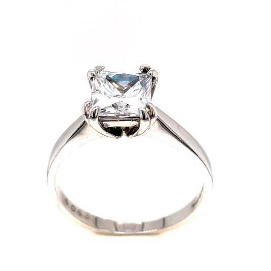 9ct White Gold Square Cubic Zirconia Solitaire Ring