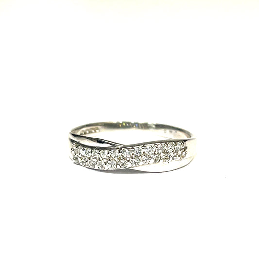 9ct White Gold Wave Cubic Zirconia Eternity Dress Ring