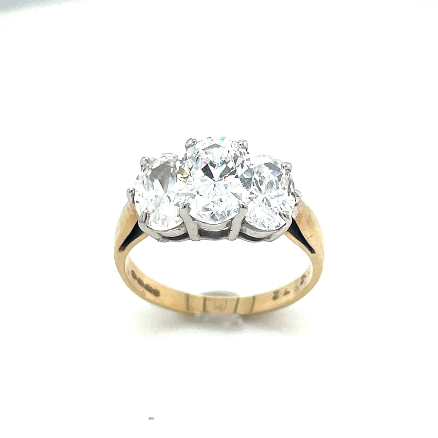 9ct Gold Three Stone Oval Cubic Zirconia Dress Ring