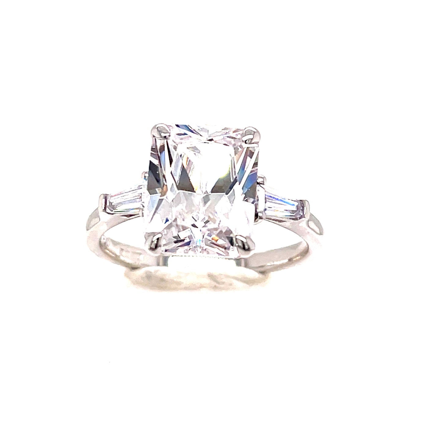 9ct White Gold Square Solitaire Cubic Zirconia Shoulder Ring