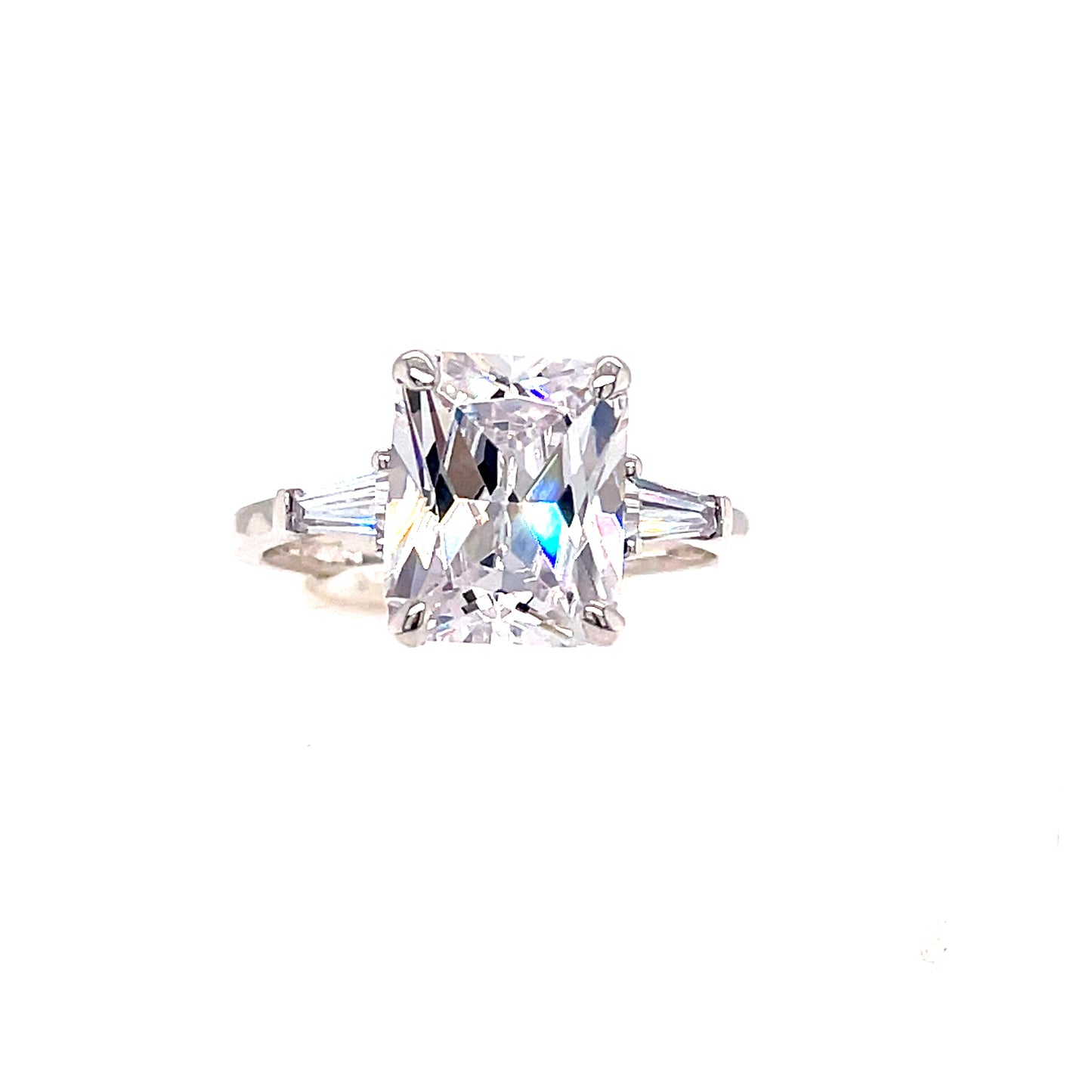9ct White Gold Square Solitaire Cubic Zirconia Shoulder Ring