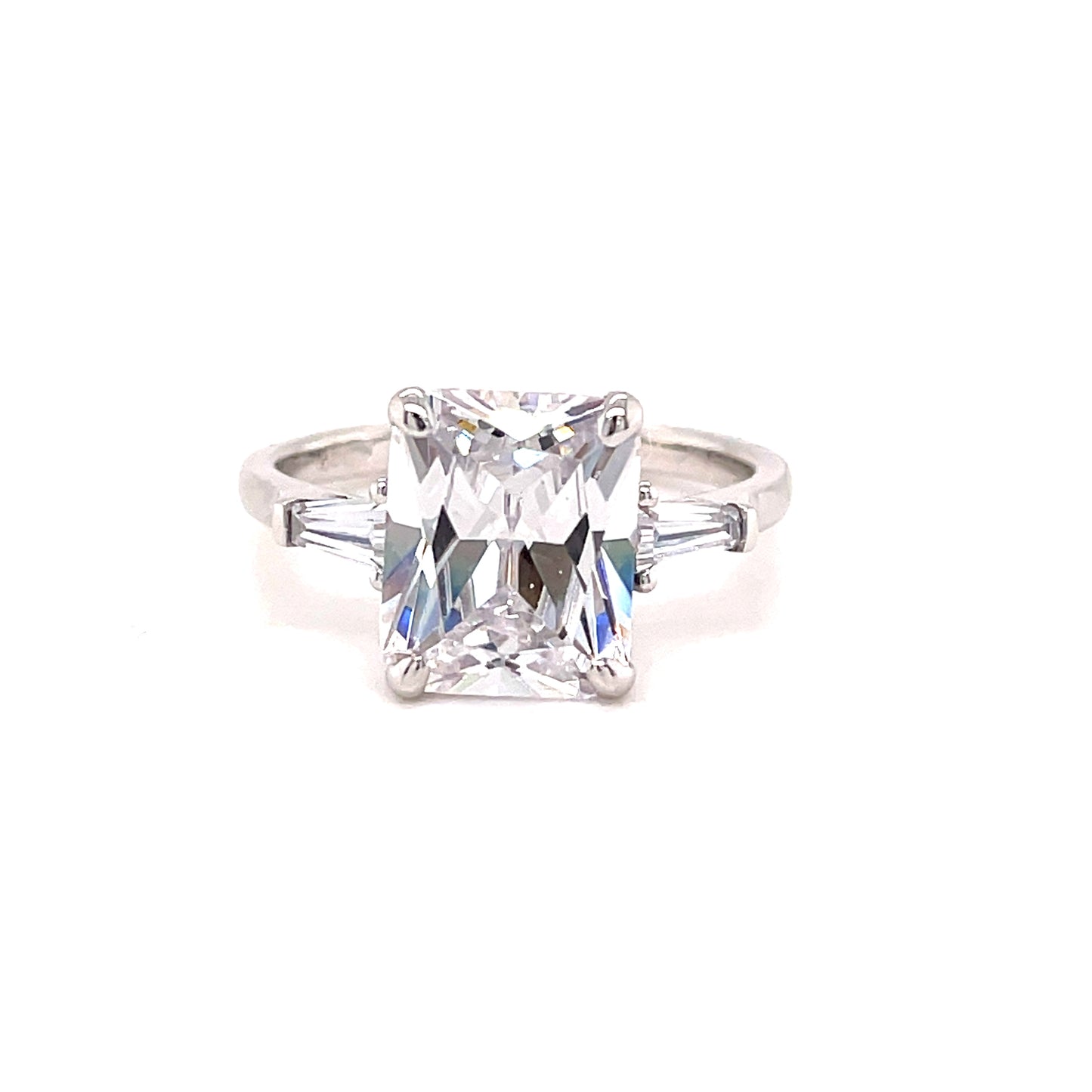 9ct White Gold Square Solitaire Cubic Zirconia Shoulder Ring