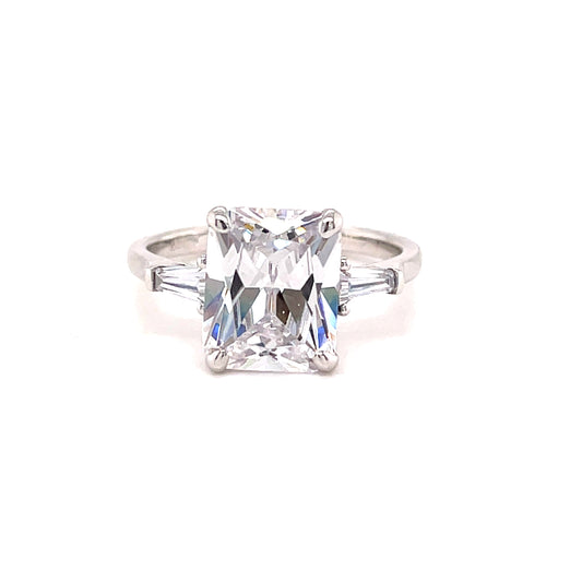 9ct White Gold Square Solitaire Cubic Zirconia Shoulder Ring