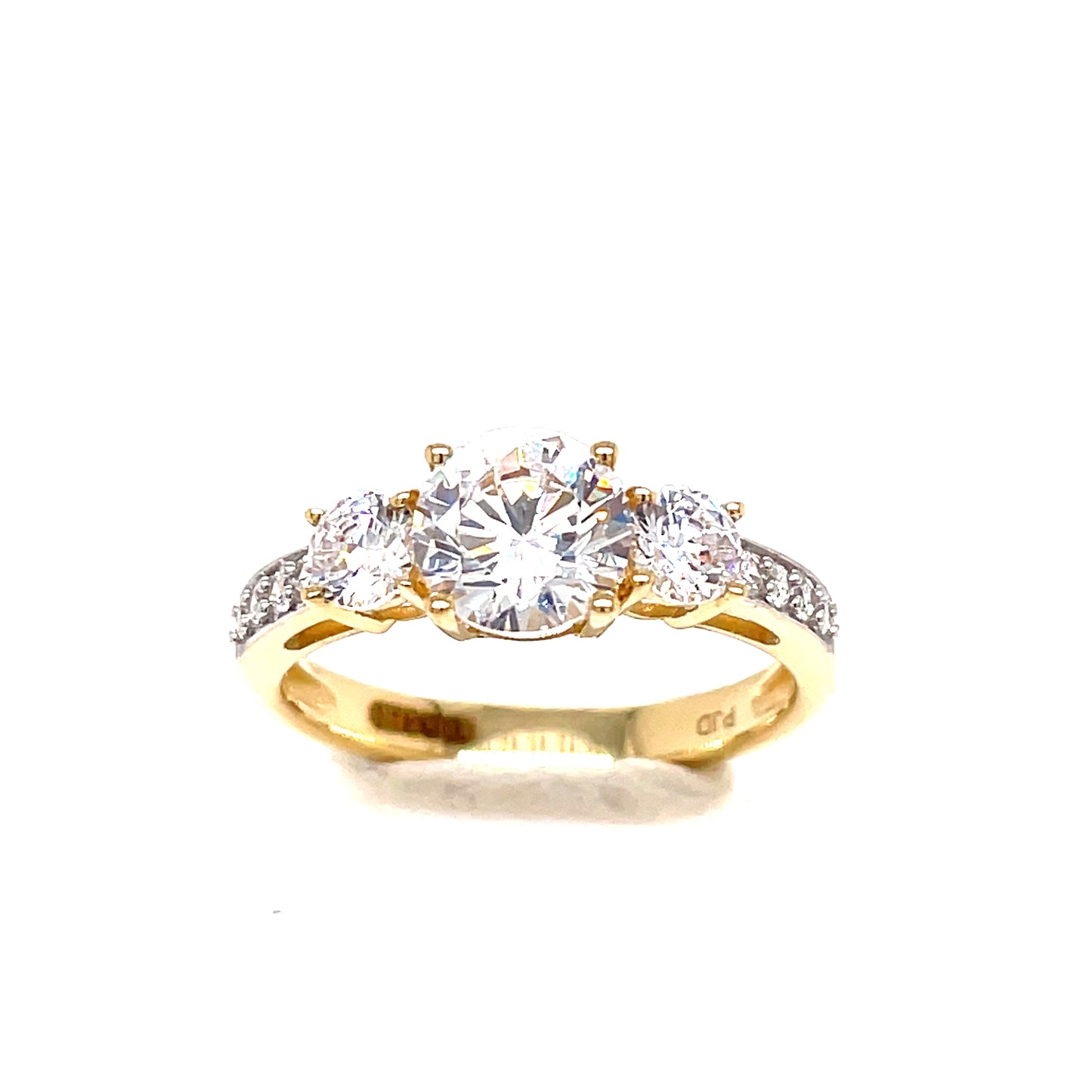 9ct 3 Stone Cubic Zirconia Dress Ring With Stone Set Shoulders