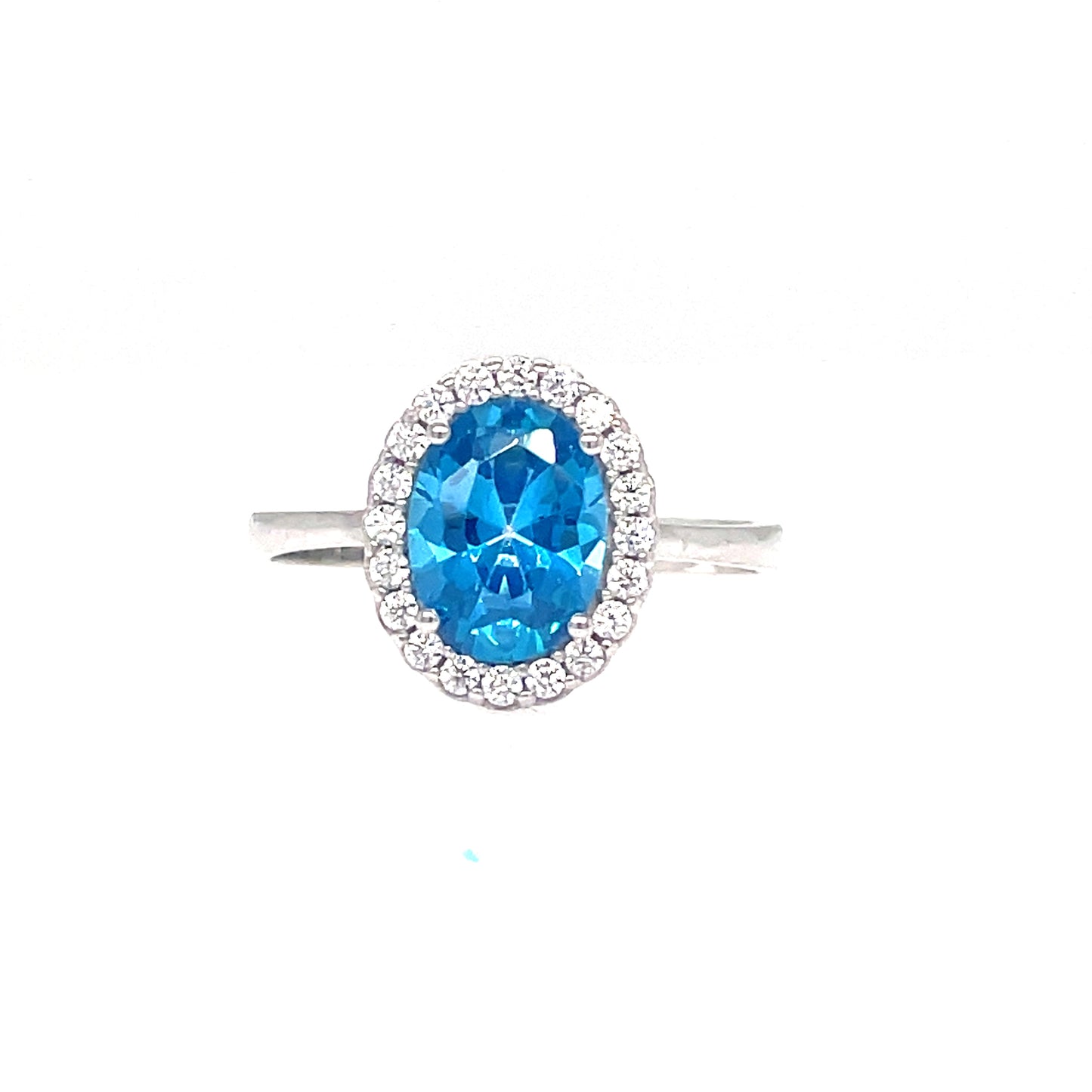 9ct White Gold Oval Cubic Zirconia And Blue Topaz Dress Ring
