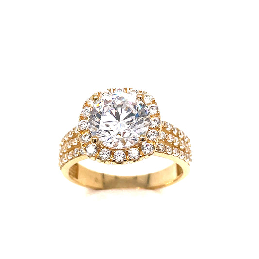 9ct Cubic Zirconia Solitaire Open Stone Set Shoulder Dress Ring