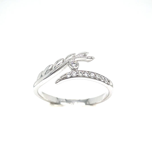 9ct White Gold Open Wrap Cubic Zirconia Leaf Ring