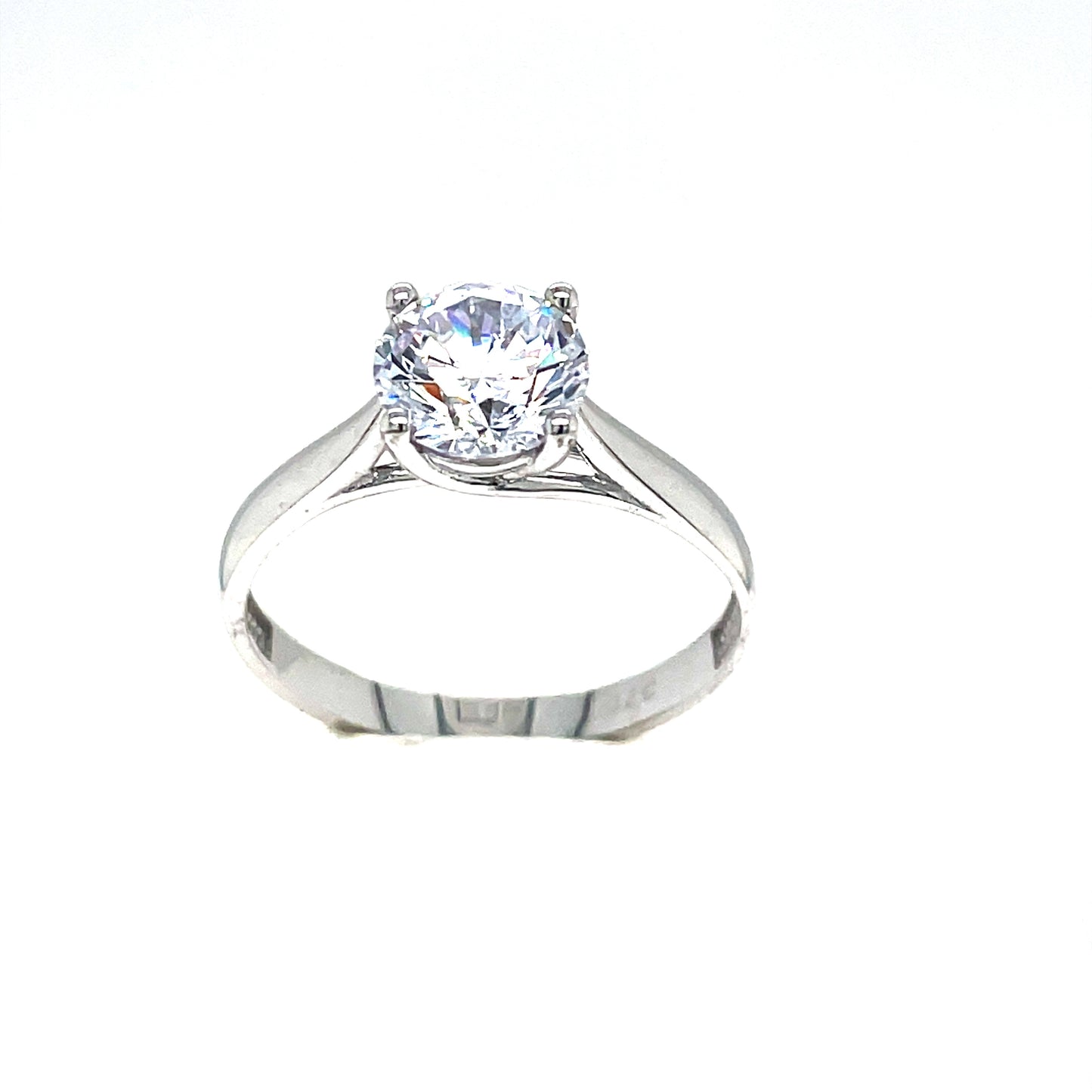 9ct White Gold Round Solitaire Cubic Zirconia 6mm Dress Ring
