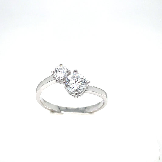 9ct White Gold Two Stone Cubic Zirconia Dress Ring