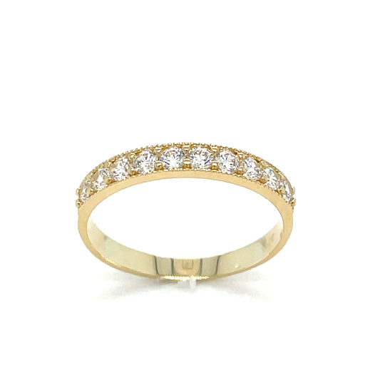 9ct Cubic Zirconia 10 Stone Eternity Mill Grain Edge Dress Ring