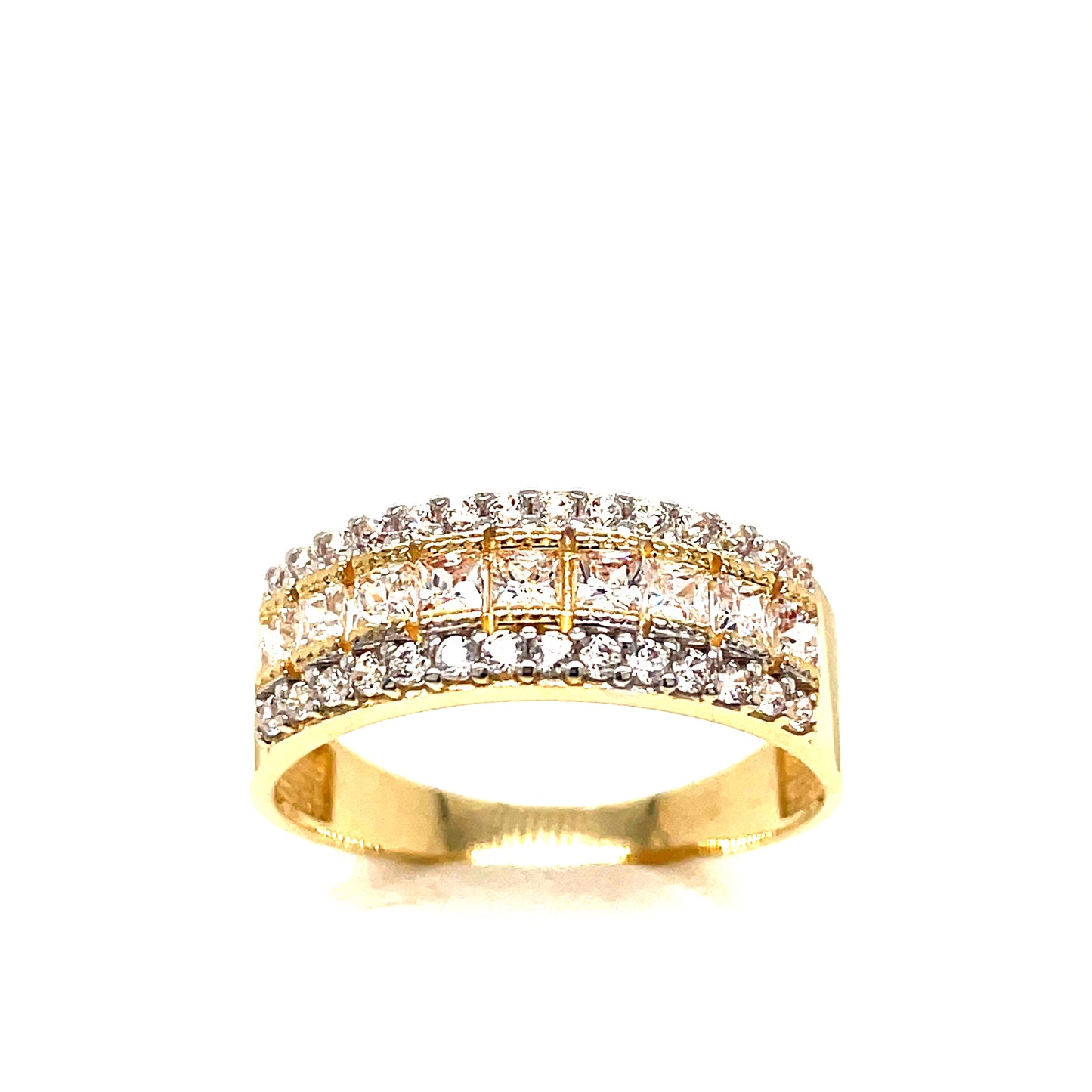 9ct Cubic Zirconia 3 Row Princess Cut/ Round Brilliant Cut Ring