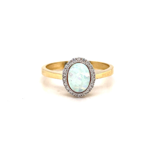 9ct Gold Oval Opal And Cubic Zirconia Dress Ring
