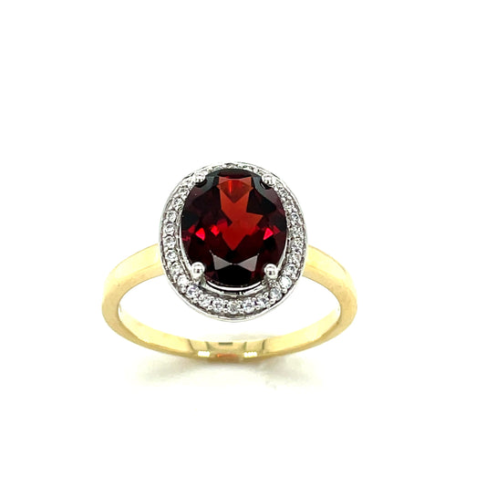 9ct Oval Halo Cubic Zirconia And Synthetic Garnet Dress Ring