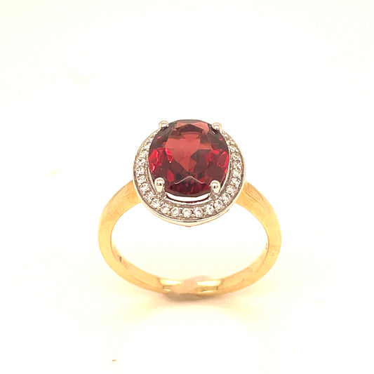 9ct Oval Halo Cubic Zirconia And Synthetic Garnet Dress Ring