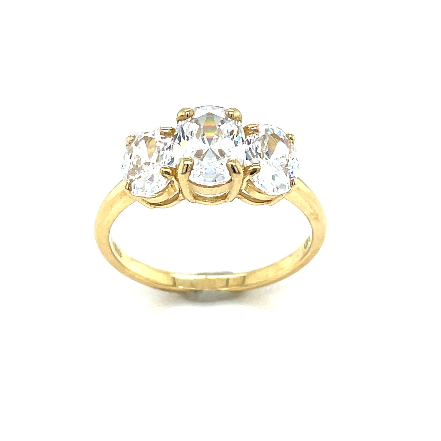 9ct Three Stone Oval Cubic Zirconia Dress Ring