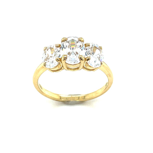 9ct Three Stone Oval Cubic Zirconia Dress Ring