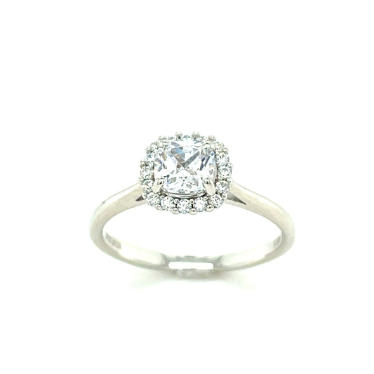 9ct White Gold Cushion Cut Solitaire Cubic Zirconia Dress Ring