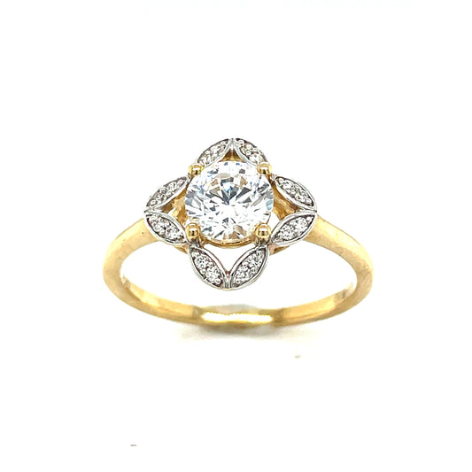 9ct Open Cubic Zirconia Fancy Flower Dress Ring