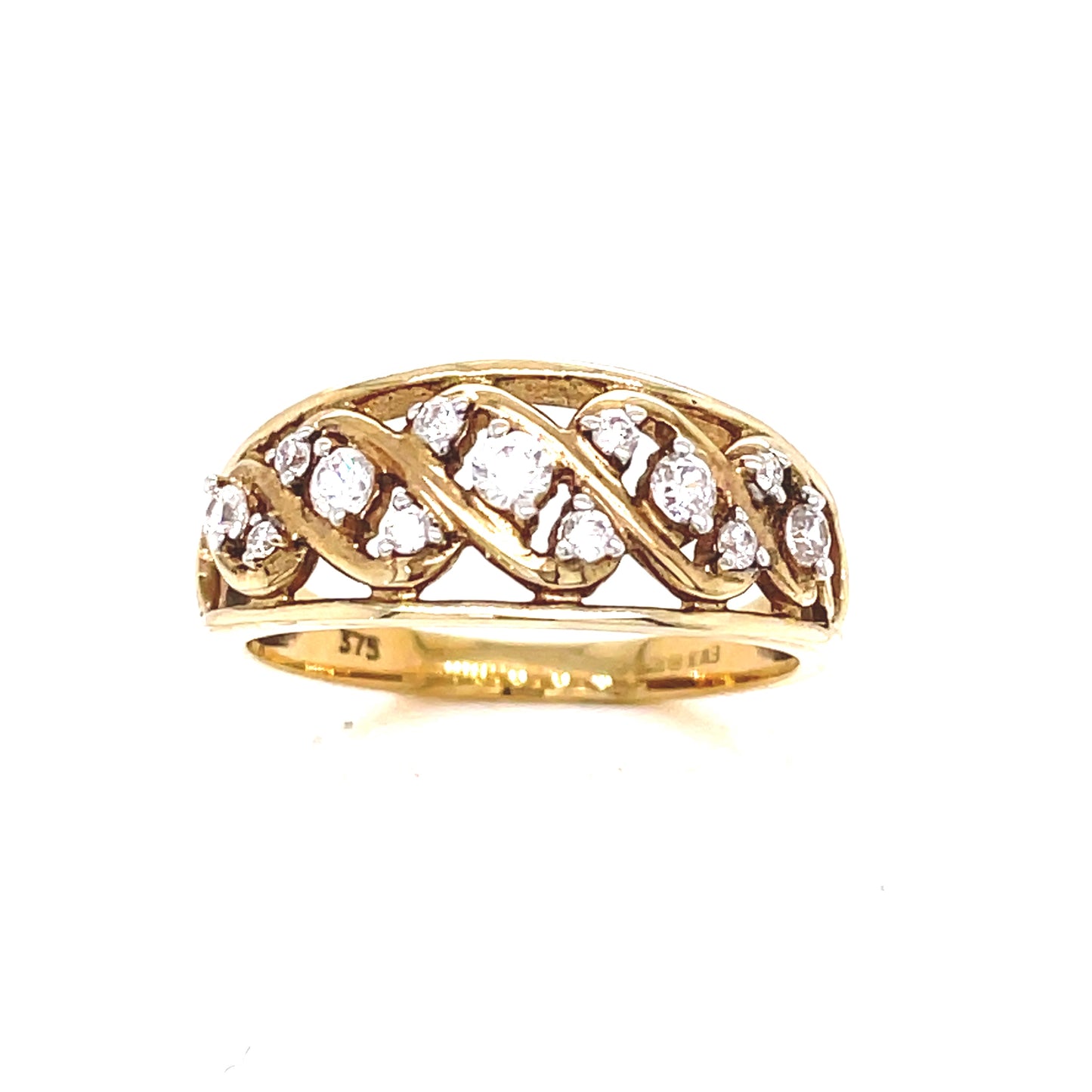 9ct Gold Twist Basket CZ Ring