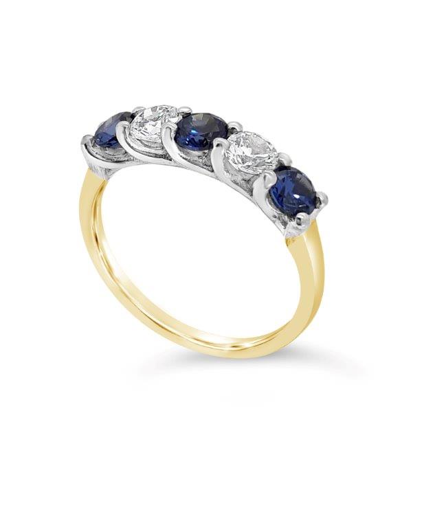 9ct Five Stone Sapphire And Cubic Zirconia Dress Ring