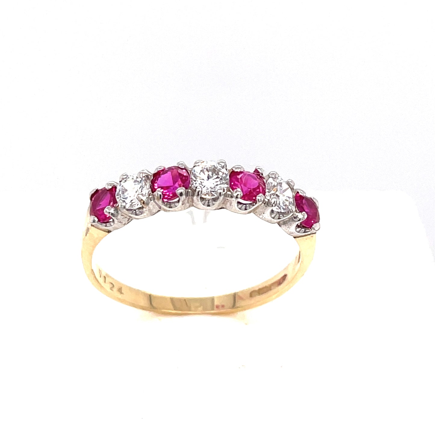 9ct Cubic Zirconia And Red Stone Claw Set Eternity Ring