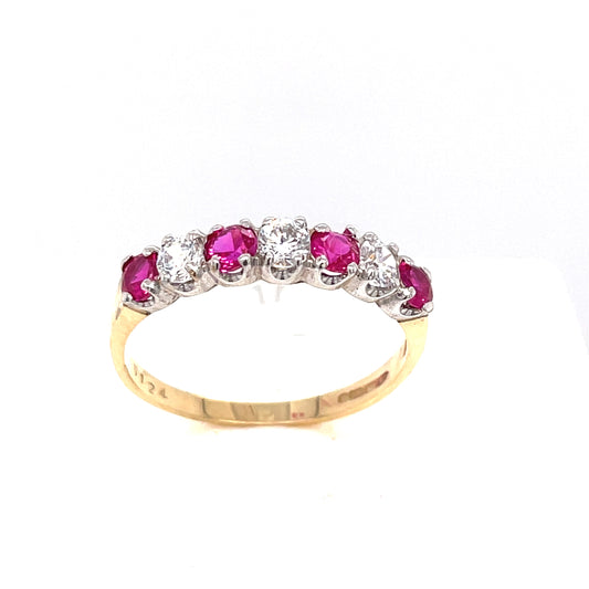 9ct Cubic Zirconia And Red Stone Claw Set Eternity Ring