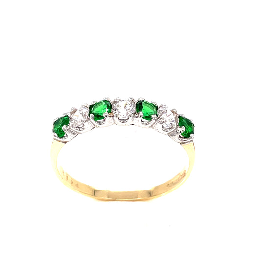 9ct Cubic Zirconia And Green Stone Claw Set Eternity Ring