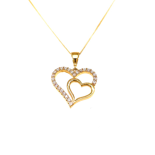 9ct Gold Cubic Zirconia Double Heart Pendant