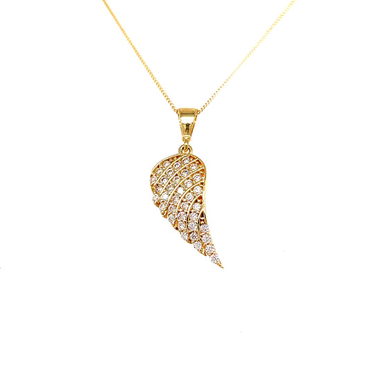 9ct Gold Angel Wing Inset With Cubic Zirconia Pendant