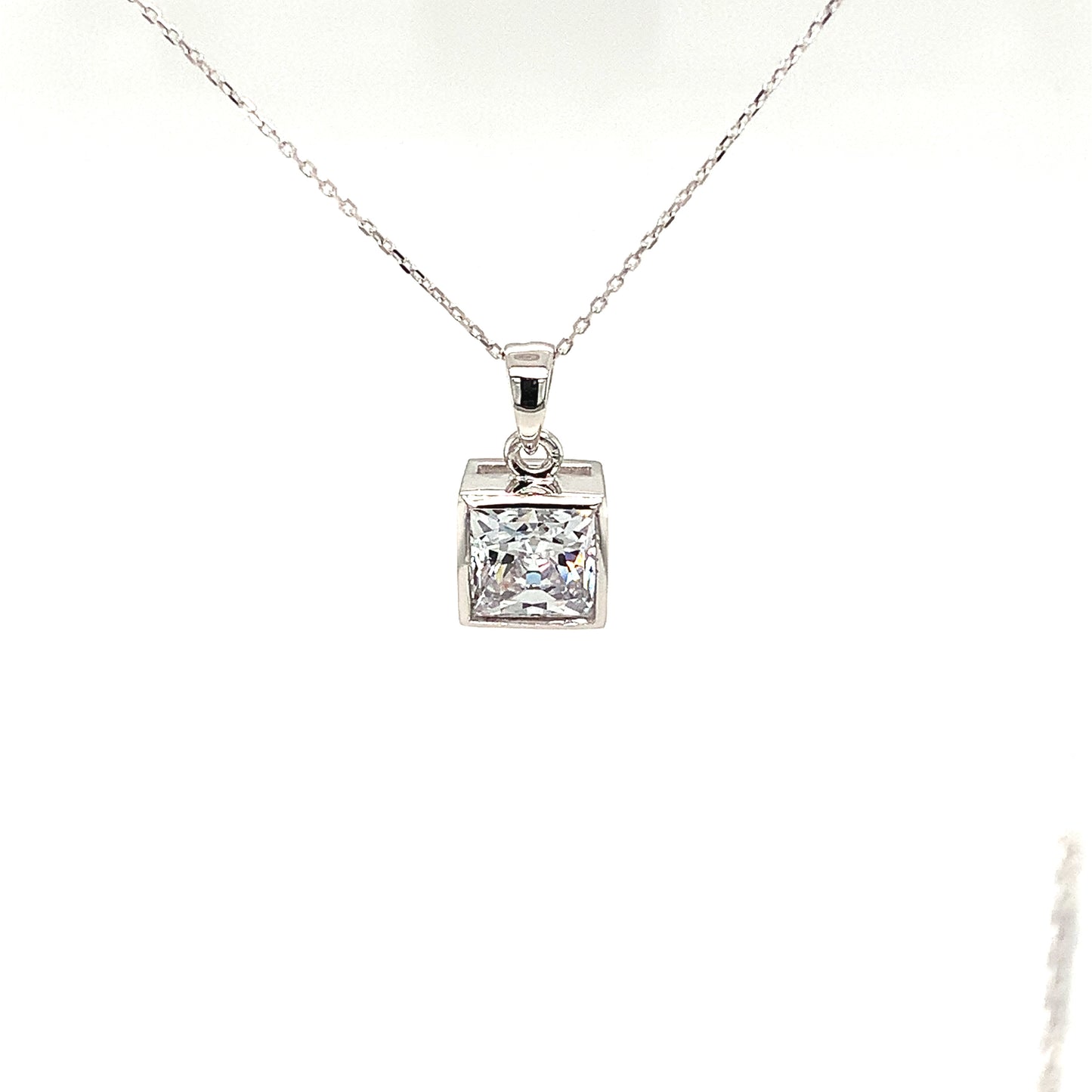 9ct White Gold Square Cubic Zirconia Pendant