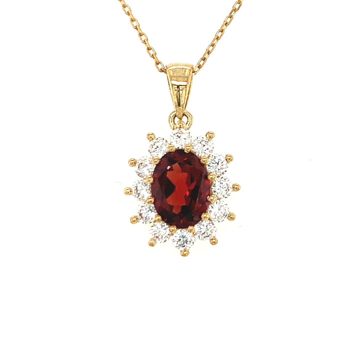 9ct Garnet Cubic Zirconia Cluster Pendant