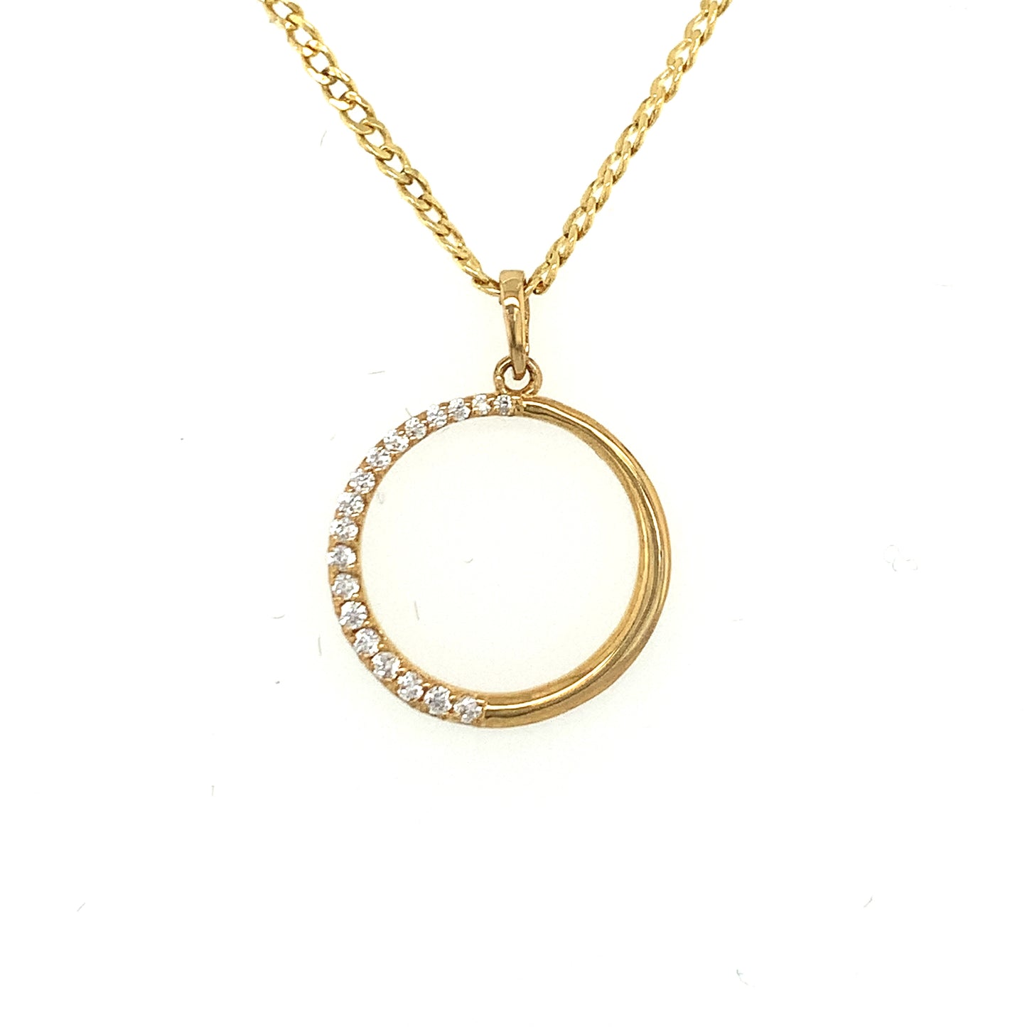 9ct Half Polished And Cubic Zirconia Circle Pendant