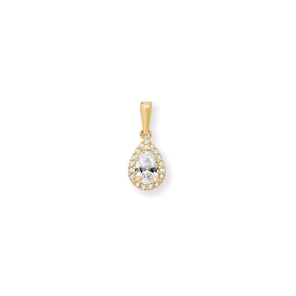 9ct Gold Pear Shaped Cubic Zirconia Pendant