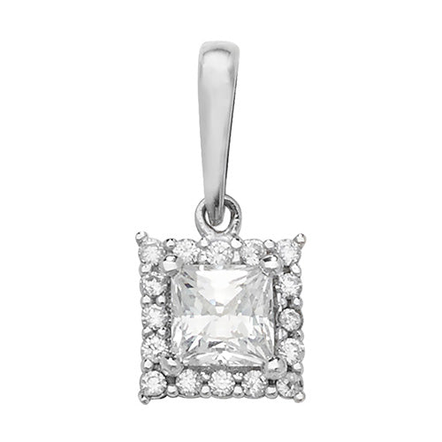 9ct White Gold Square Cubic Zirconia Pendant