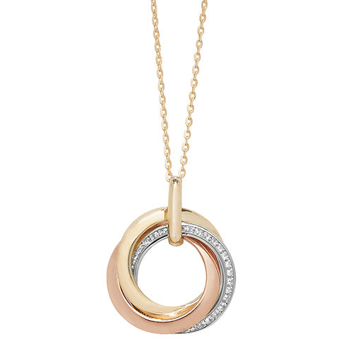 9ct Three Tone Circle Cubic Zirconia And Polished Pendant