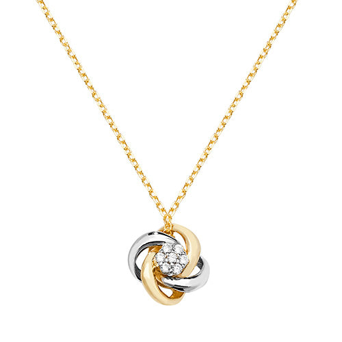 9ct Two Tone Knot Cubic Zirconia Pendant