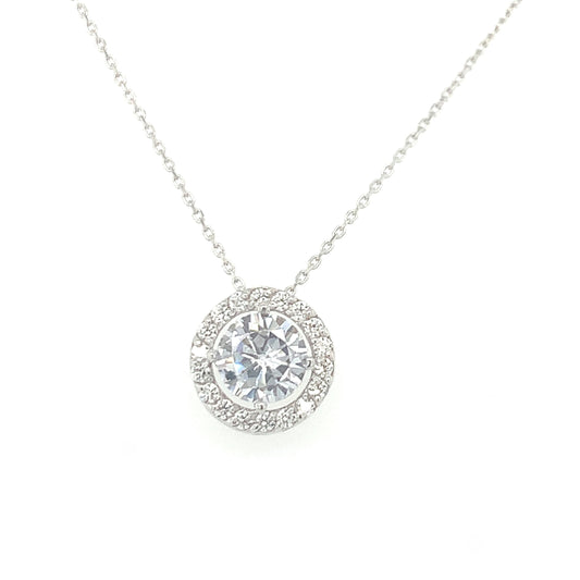 9ct White Gold Cubic Zirconia Halo Pendant