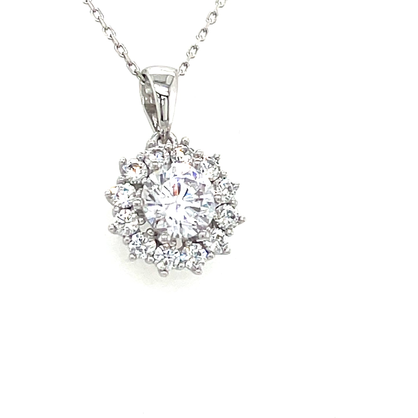 9ct White Gold Cubic Zirconia Cluster Pendant