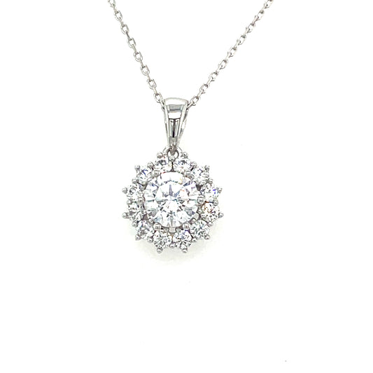 9ct White Gold Cubic Zirconia Cluster Pendant