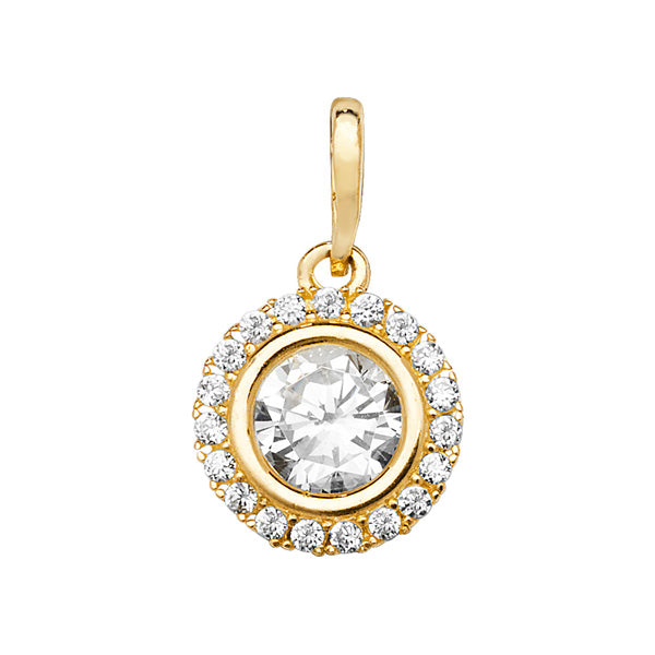 9ct Gold Cubic Zirconia Rubover Halo Pendant