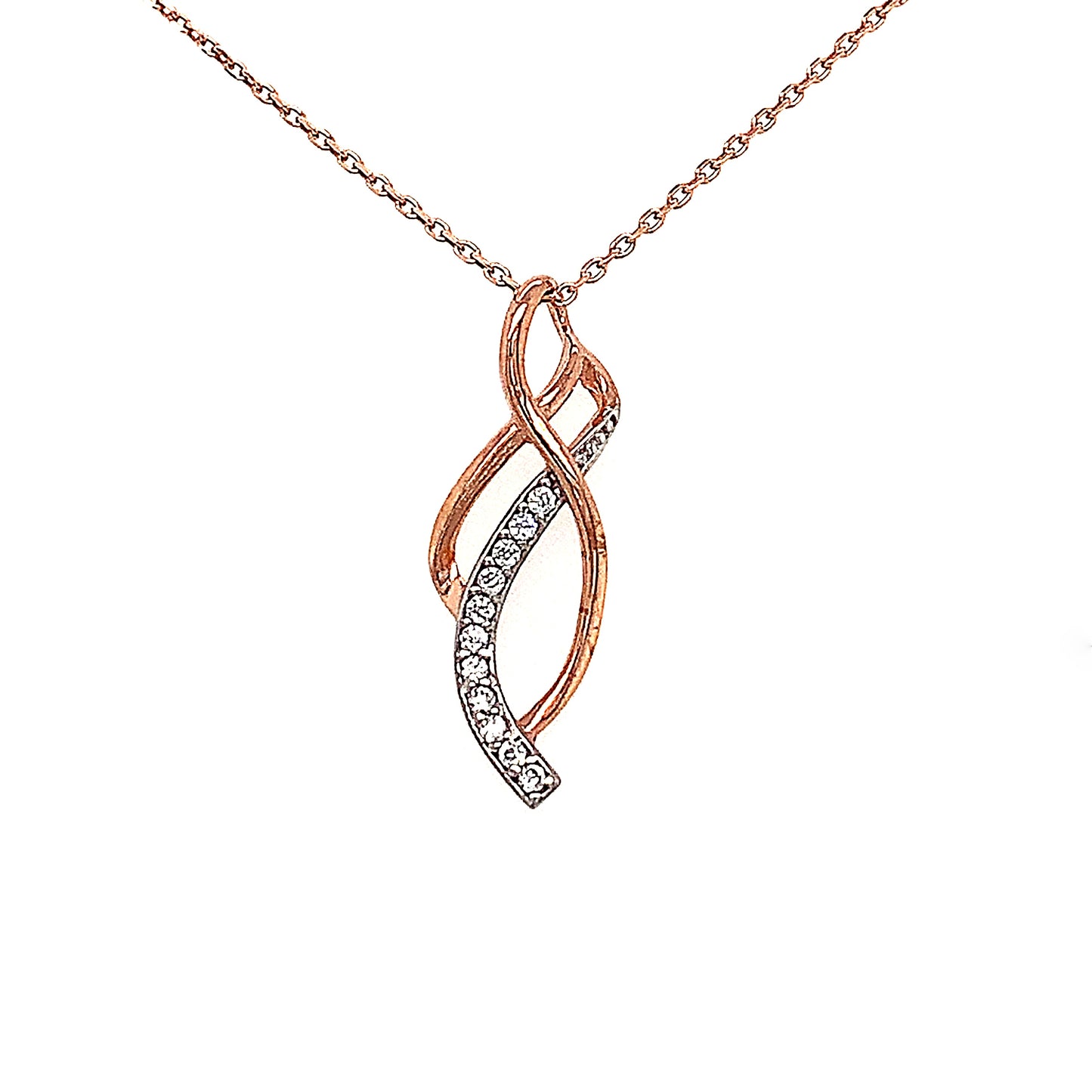 9ct Rose Gold Cubic Zirconia Crossover Swirl Pendant