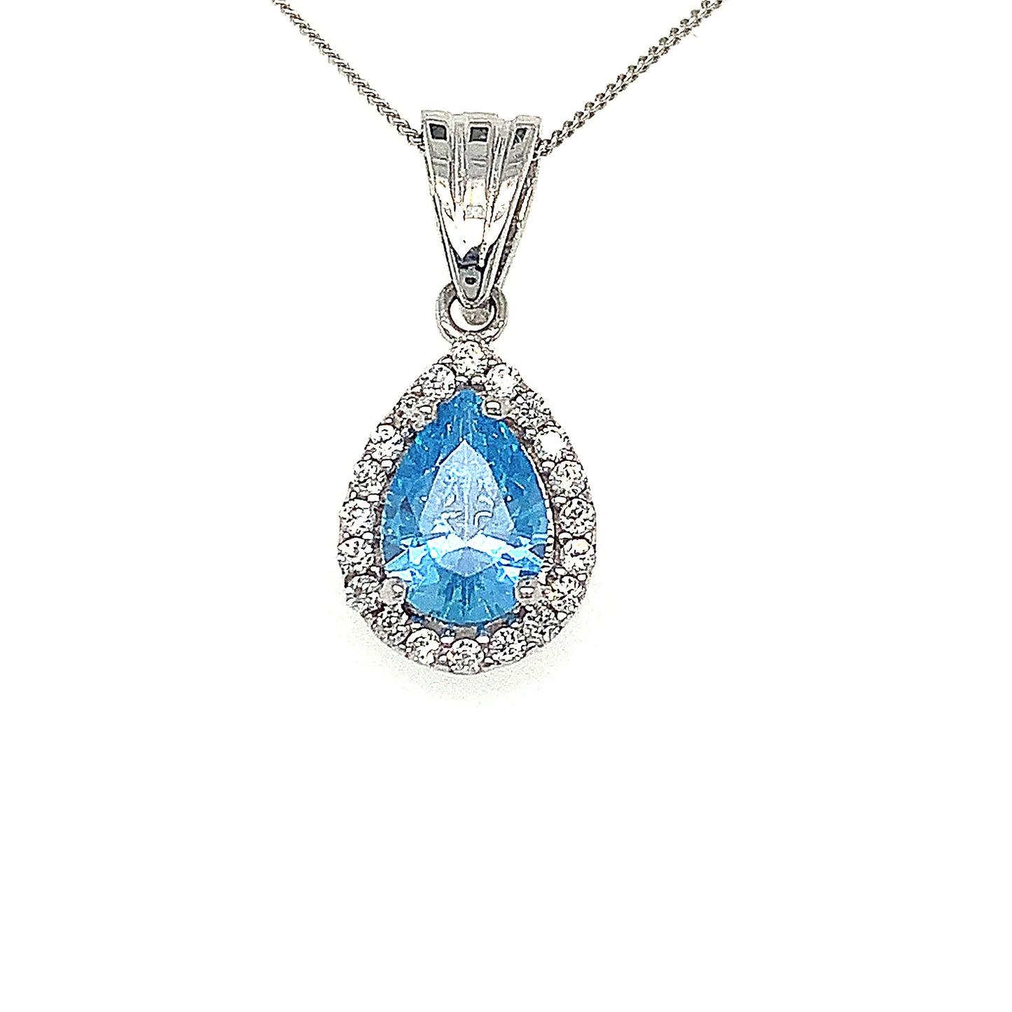 9ct White Gold Cubic Zirconia And Blue Topaz Marquise Pendant