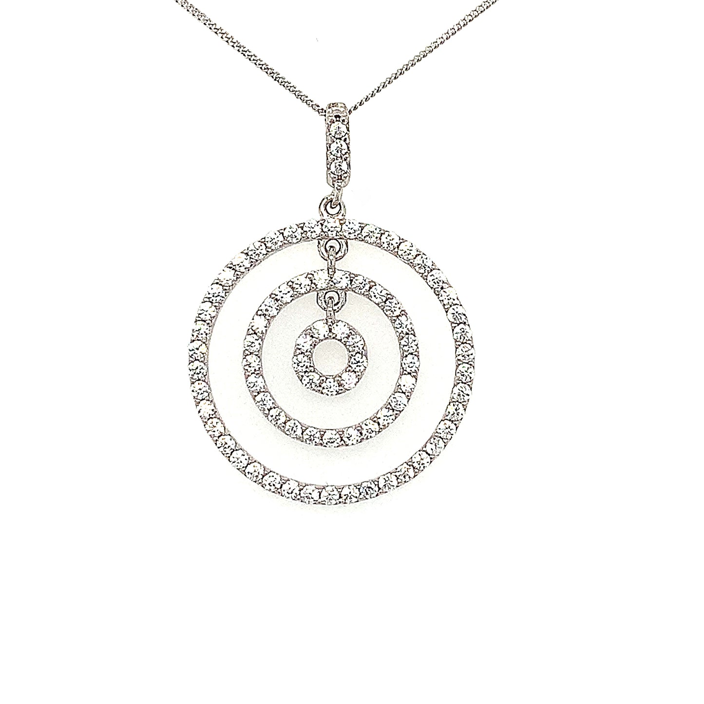 9ct White Gold Cubic Zirconia Three Circle Pendant